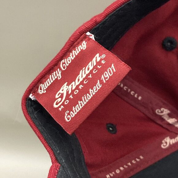 Indian Motorcycle 1901 Circle Patch Hat, Red & Black Strapback Adjustable Cap - Picture 6 of 11